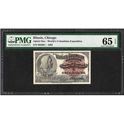 1893 World's Columbian Exposition Ticket Columbus PMG Gem Uncirculated 65EPQ