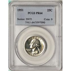 1951 Proof Washington Quarter Coin PCGS PR64