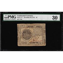 November 29, 1775 $7 Continental Currency Note Fr. CC-17 PMG Very Fine 30