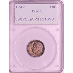 1949 Roosevelt Dime Coin PCGS MS65 Green Rattler Amazing Toning