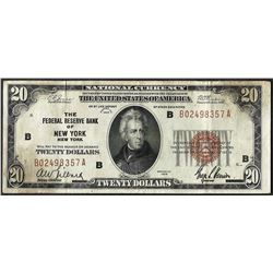 1929 $20 Federal Reserve Bank Note New York, New York