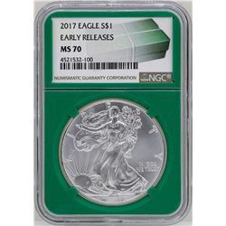 2017 $1 American Silver Eagle Coin NGC MS70 Early Releases Green Core