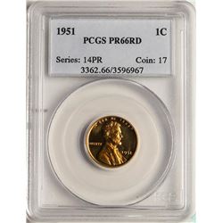 1951 Proof Lincoln Wheat Cent Coin PCGS PR66RD