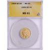 Image 1 : 1926 $2 1/2 Indian Head Quarter Eagle Gold Coin ANACS MS61