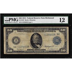 1914 $50 Federal Reserve Note Richmond Fr.1042 PMG Fine 12