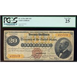 1882 $20 Gold Certificate Note Fr.1175a PCGS Very Fine 25
