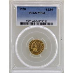 1928 $2 1/2 Indian Head Quarter Eagle Gold Coin PCGS MS61