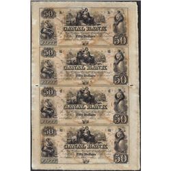 Uncut Sheet of 1800's $50 Canal Bank Obsolete Notes