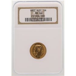 1902 Russia 5 Rubles Gold Coin NGC MS66