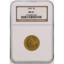 1905 $5 Liberty Head Half Eagle Gold Coin NGC MS61