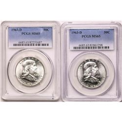 Lot of (2) 1963-D Franklin Half Dollar Coins PCGS MS65