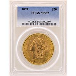 1894 $20 Liberty Head Double Eagle Gold Coin PCGS MS62