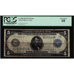 1914 $5 Federal Reserve Note Chicago Fr.868 PCGS Very Good 10