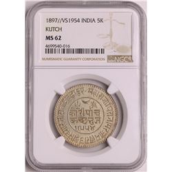 1897//VS1954 India 5 Kori Silver Coin NGC MS62