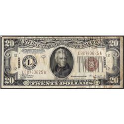 1934A $20 Federal Reserve WWII Emergency Hawaii Note