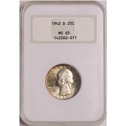 1942-D Washington Quarter Coin NGC MS65 Old Holder