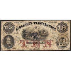 1856 $10 Merchants and Planters Bank Georgia Obsolete Note