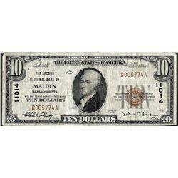 1929 $10 Malden, MA National Currency Note CH# 11014