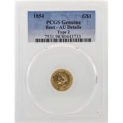1854 $1 Indian Princess Head Gold Dollar Coin PCGS AU Details