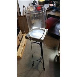 GLASS HURRICANE CANDLE HOLDER AND METAL PLANT STAND