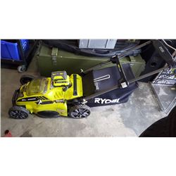 RYOBI ELECTRIC LAWNMOWER WITH BATTERY AND CHARGER, WORKING