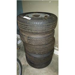 FOUR HANKOOK 14 INCH TIRES ON RIMS AND SPARE TIRE