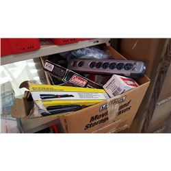 BOX OF 2 SIRENS, POWER BAR, SOLAR TRICKLE CHARGER AND MORE
