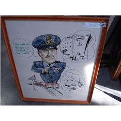 WATER COLOR AND INK ON PAPER "CARICUTURE OF A WINNIPED POLICE OFFICER ON A TRAIN 1960"