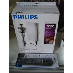 PHILIPS HDTV INDOOR OUTDOOR 18DB AMPLIFIED DIGITAL TV ANTENNA WITH 8 IN 1 REMOTE