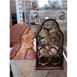 BOMBAY COMPANY BRASS AND WOOD WINE HOLDER