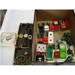 LOT OF STAMPS AND WIND UP WATCHES AND TOY CARS