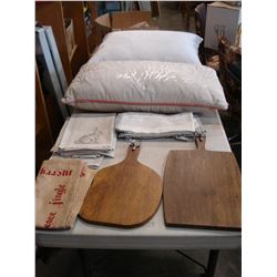 DESIGNER THROW PILLOWS LINENS AND TWO CHEESE BOARDS