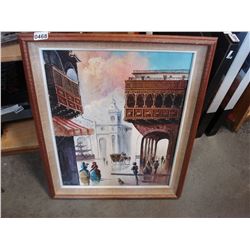 OIL PAINTING ON BOARD STREET SCENE