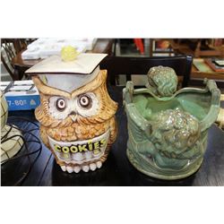 OWL COOKIE JAR AND CHERUB PLANTER
