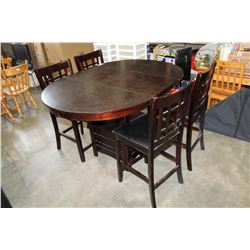 ROUND PUB HEIGHT DINING TABLE W/ LEAF AND 4 CHAIRS