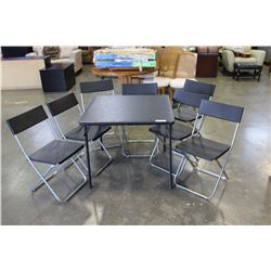 FOLDING GAMES TABLE AND SEVEN CHAIRS