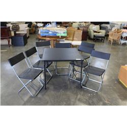 FOLDING GAMES TABLE AND SEVEN CHAIRS