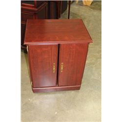 2 DOOR ROLLING CHERRY FINISH CABINET