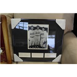 FRAMED VINCE JOE AND DOM DIMAGGIO SIGNED ON FRONT COA ON BACK