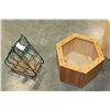 Image 2 : WOOD PLANTER BOX, WICKER BASKET, AND WINE HOLDER