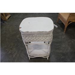 WHITE WICKER TABLE WITH STORAGE