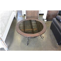 NEW ASHLEY FURNITURE ROUND RUSTIC MIRRORED GLASS TOP COFFEE TABLE RETAIL $599