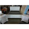 Image 1 : ASHLEY FLOOR MODEL WHITE KINGSIZE SLEIGH BEDFRAME WITH 2 STORAGE DRAWERS,TWO NIGHSTANDS, RETAIL $289