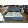 Image 2 : NEW ASHLEY SIGNATURE DARK GREY TUFTED AND NAILHEAD ACCENTED KING SIZE PLATFORM BEDFRAME, RETAIL $189