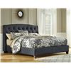 Image 1 : NEW ASHLEY SIGNATURE DARK GREY TUFTED AND NAILHEAD ACCENTED KING SIZE PLATFORM BEDFRAME, RETAIL $189