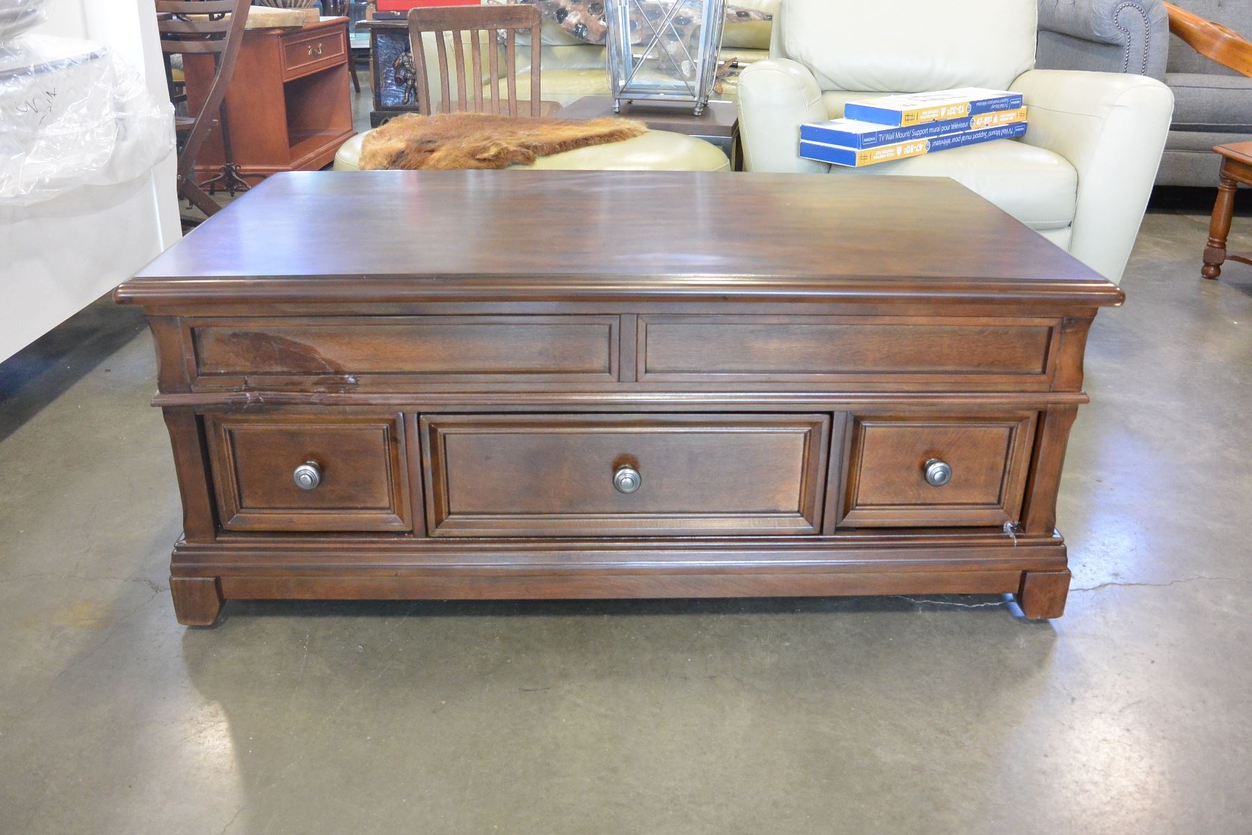 Ashley Floor Model Lift Top Coffee Table With 3 Storage Drawers
