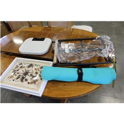 FRAMED BUGS FOLDING RACK, YOGA MAT, AND BASEBALL BAT