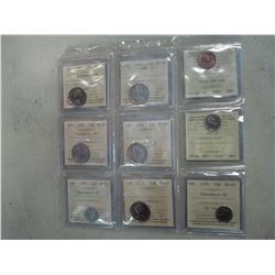 LOT OF NINE ICCS 12TH GRADED QUARTERS DIMES AND PENNIES