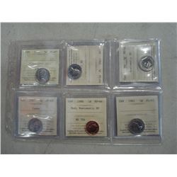 LOT OF SIX ICCS GRADED NICKELS AND PENNY