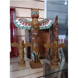 LOT OF WOOD CARVING AND TOTEM POLES